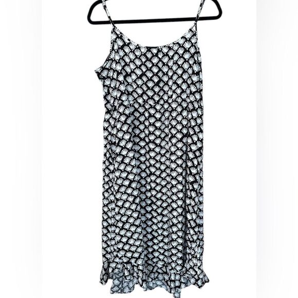 J. Crew Re-Imagined Midi Dress with Ruffle Curved Hem. Black/White Pattern Sz 14 - Picture 3 of 9